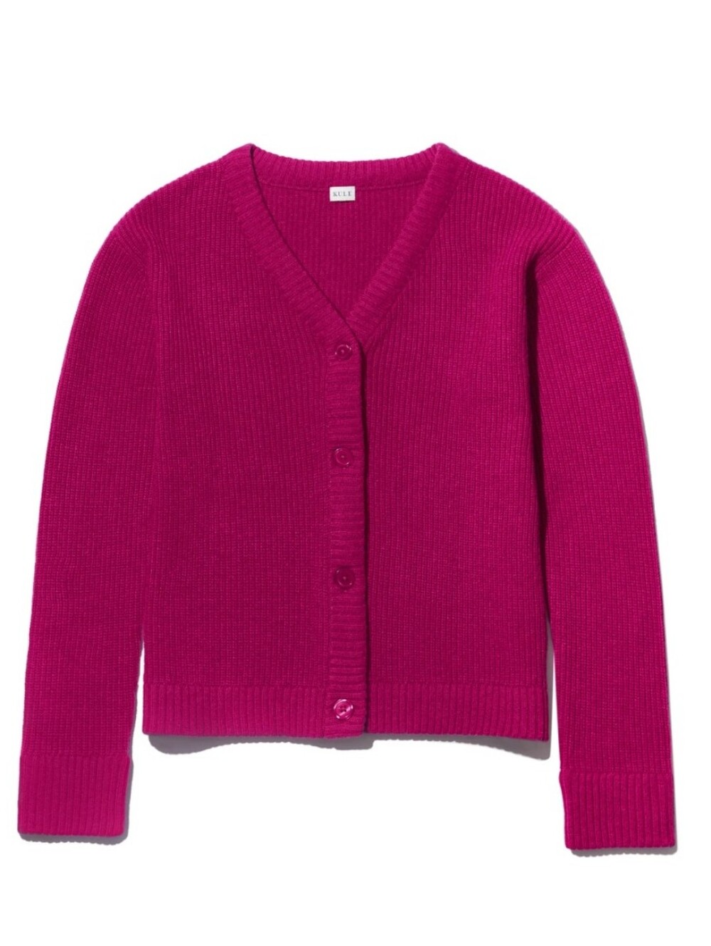 Kule | Magenta Ribbed Wool Cashmere Blend Cardigan